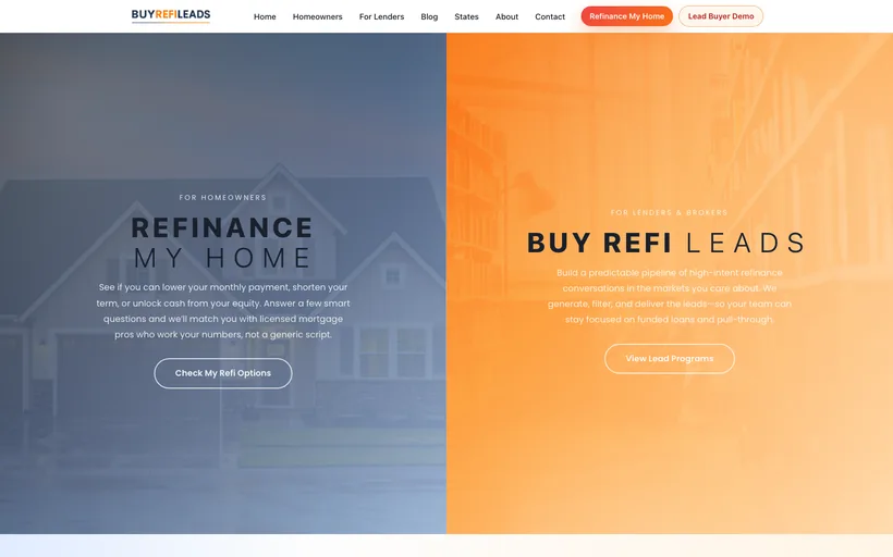 Buy Refi Leads website screenshot