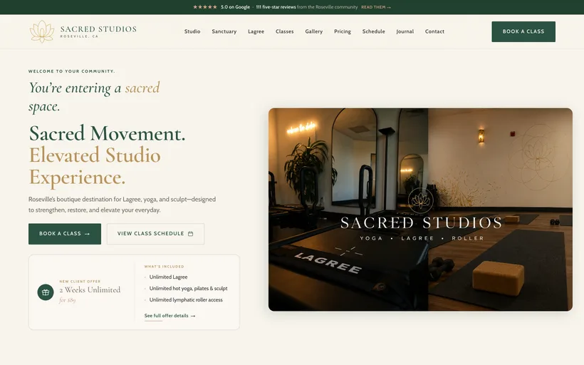 Sacred Studios website screenshot