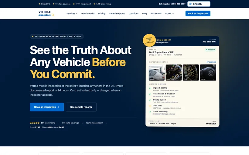 Vehicle Inspectors website screenshot