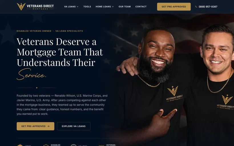 Veterans Direct Mortgages website screenshot